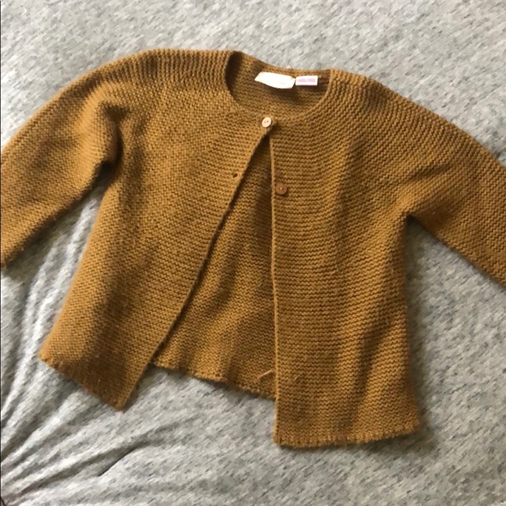 Deep camel-colored woven cardigan